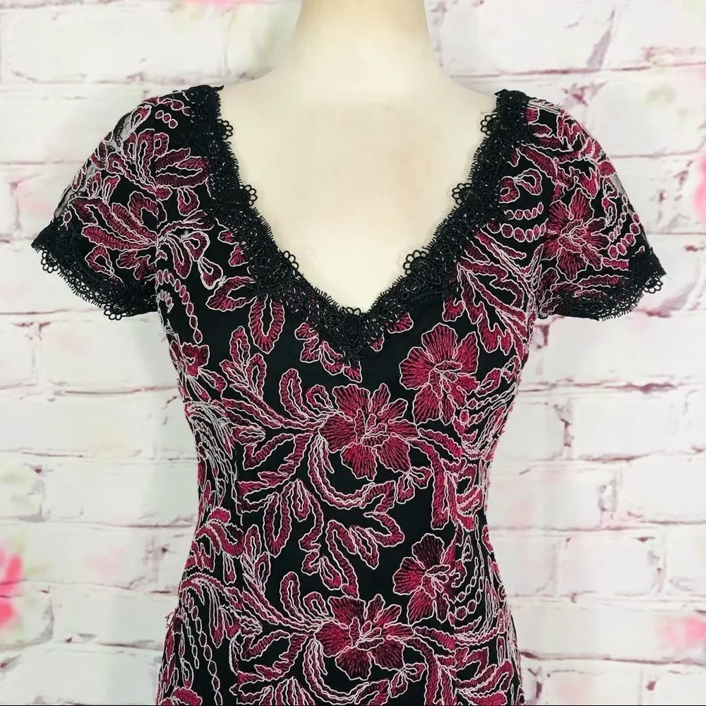 JS Collections Embroidered Mesh Gown Carbernet